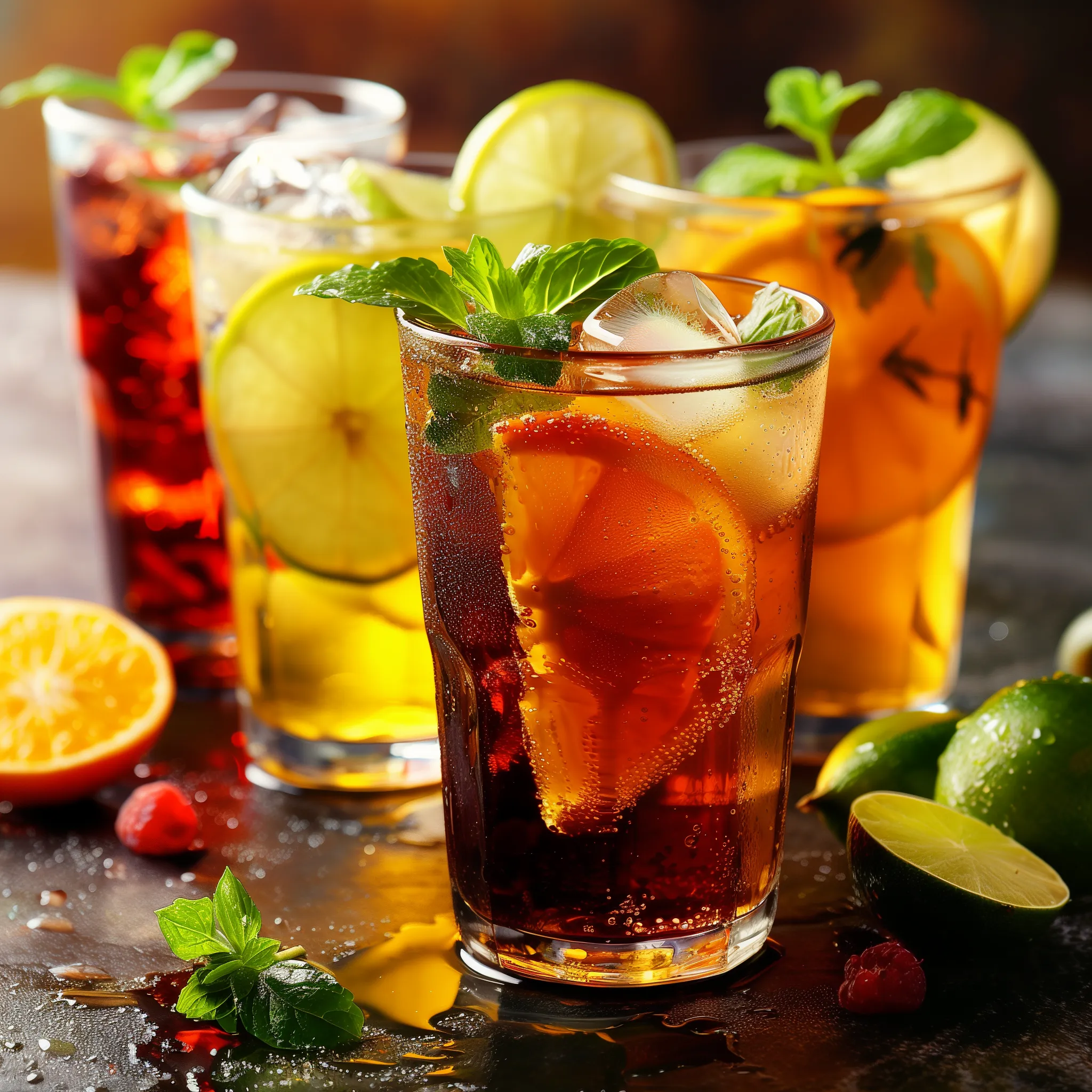 Un verre de jus de citron est rempli avec des herbes et des fruits.