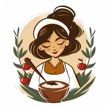 Une image de desserts avec une femme en tenac.