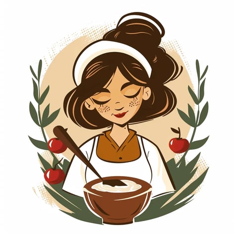 Une image de desserts avec une femme en tenac.